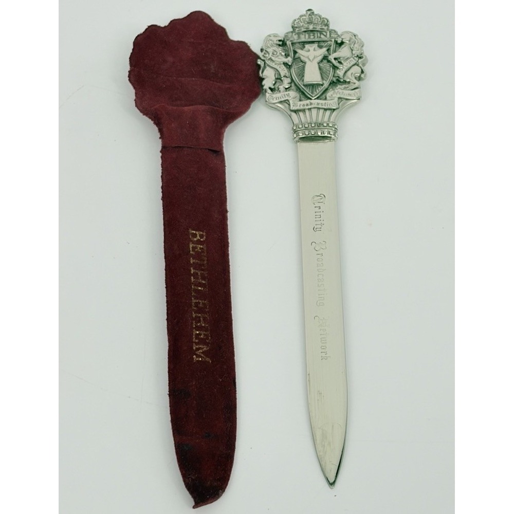 Vintage Letter Opener Trinity Broadcasting Network Christian‎ Red Felt Case 7 in